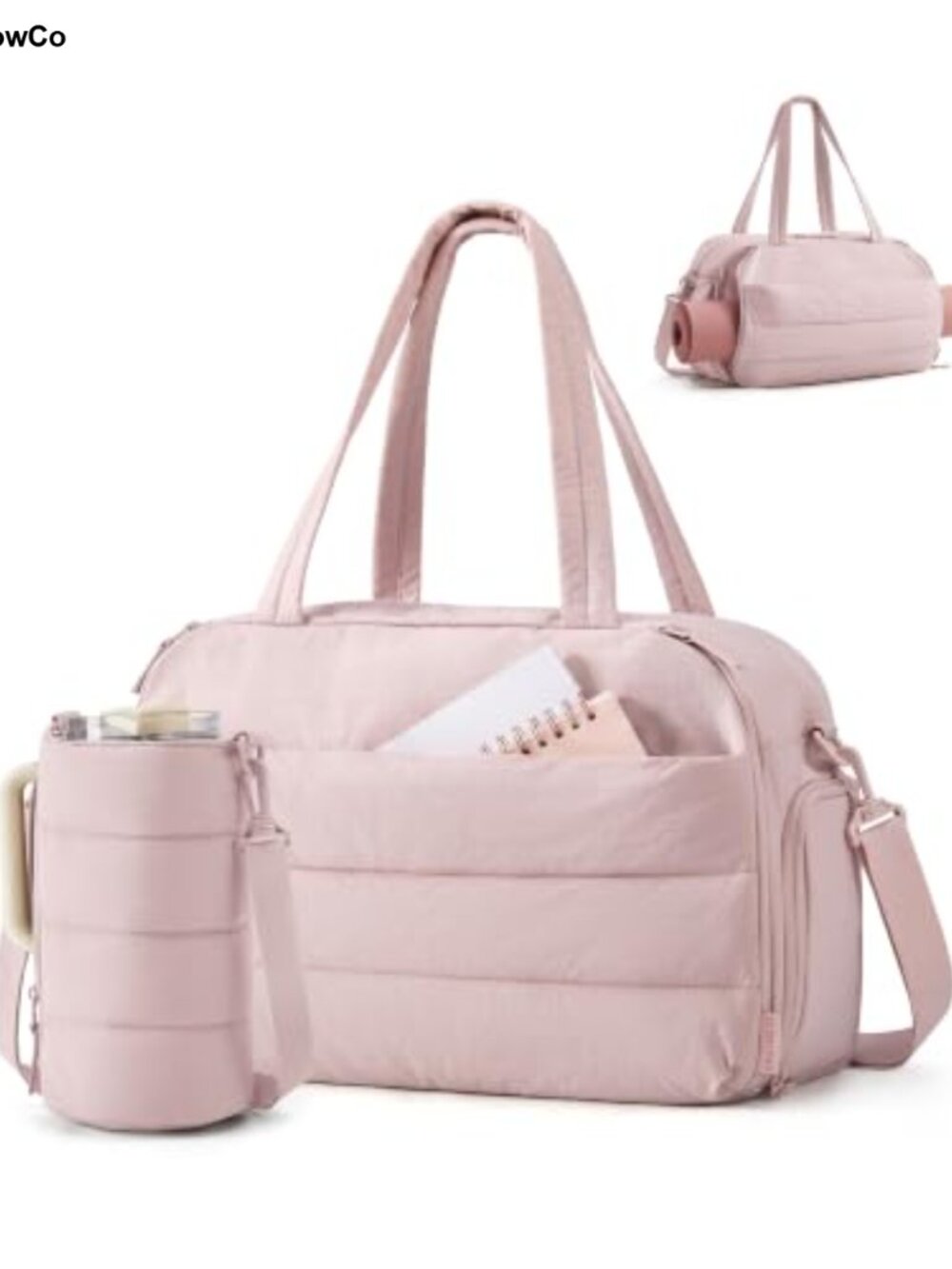 Quilted Gym Bag with Water Bottle Holder and Yoga Mat Holder